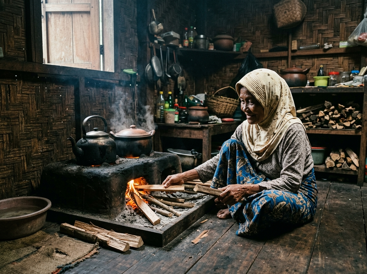 Emak memasak di hawu